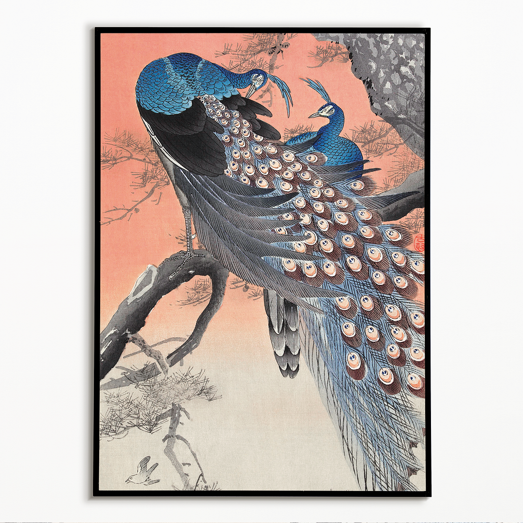 Two peacocks on tree branch (1900 - 1930) by Ohara Koson  - Art Print