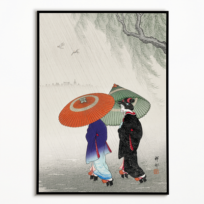 Two women in the rain by Ohara Koson - Art Print