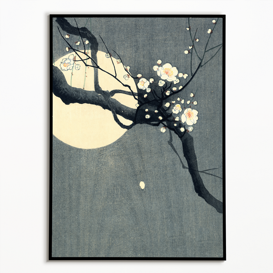 Plum Blossom and Full Moon by Ohara Koson - Art Print