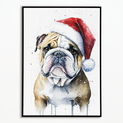 Engelse bulldog wearing a Christmas hat - Art Print