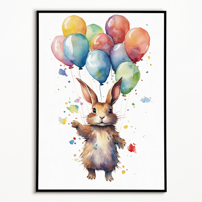 Bunny floating away with balloons - Art Print