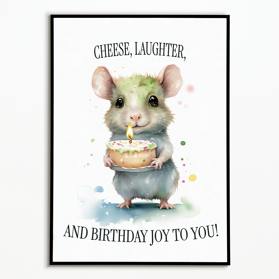 Little mouse with a birthday cake - Art Print