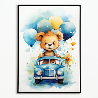 Teddy driving a car - Art Print