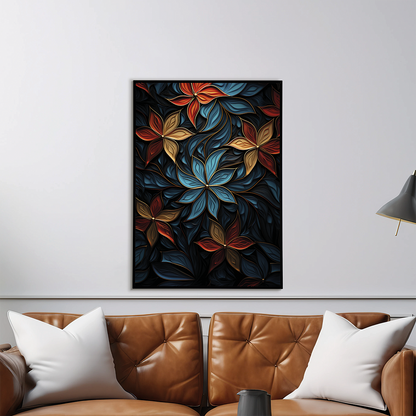 Blue and red flower pattern - Art Print