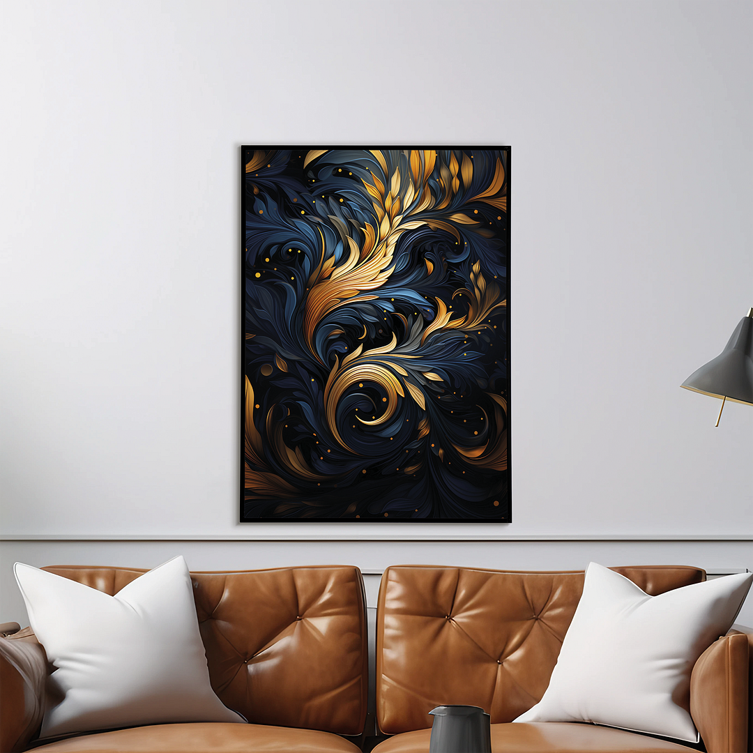 Gold and blue art deco pattern  - Art Print