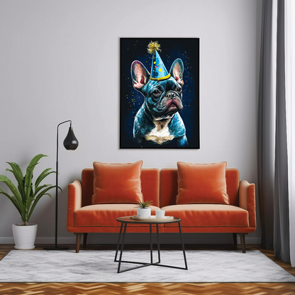 French bulldog with party hat in Van Gogh style - Art Print