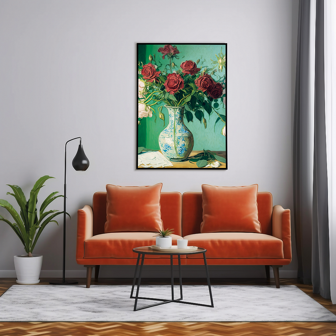Roses in a vase in Van Gogh style - Art Print
