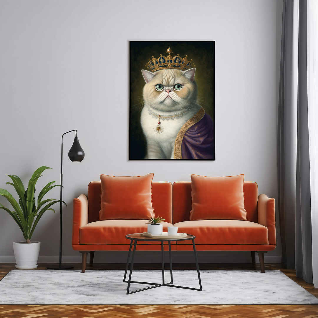 Renaissance painting of an Exotic Shorthair as a queen - Art Print