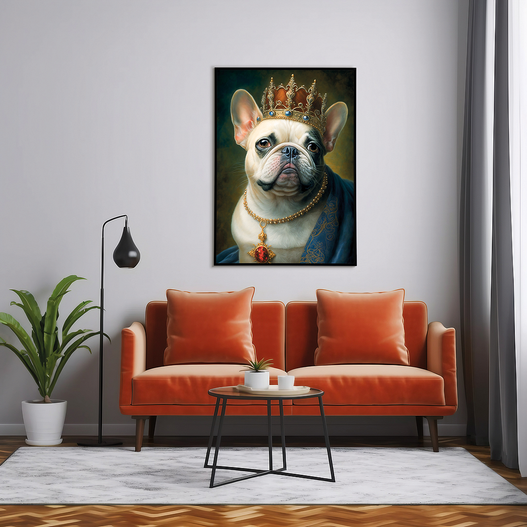Renaissance painting of a french bulldog as a queen - Art Print
