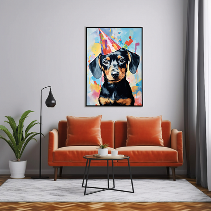 Dachshund wearing a party hat I - Art Print