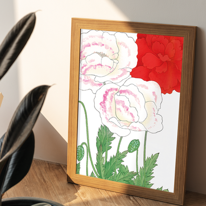 White & Red Poppies By Tanigami Kônan Art-Print