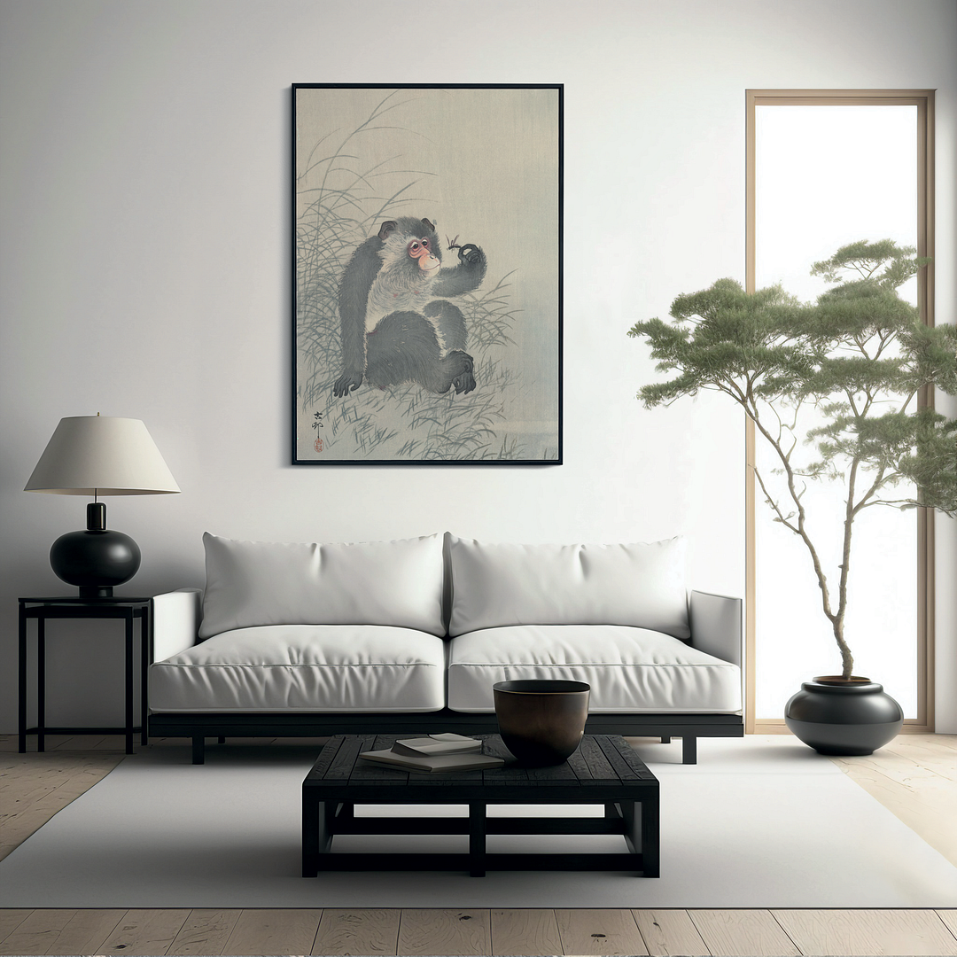 Monkey with insect By Ohara Koson - Art Print