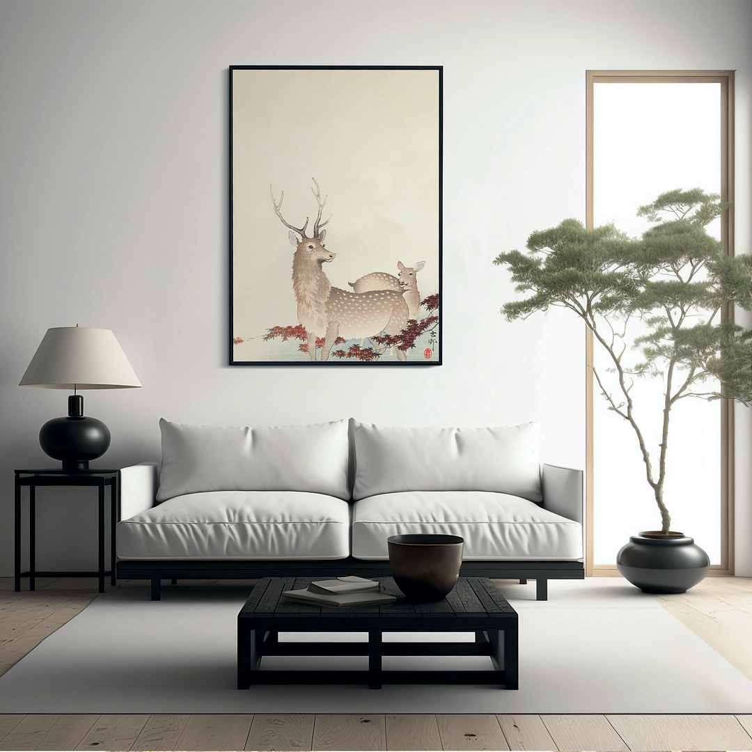 Couple of deers By Ohara Koson - Art Print