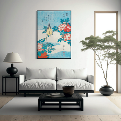 Warbler and Roses By Katsushika Hokusai - Art Print