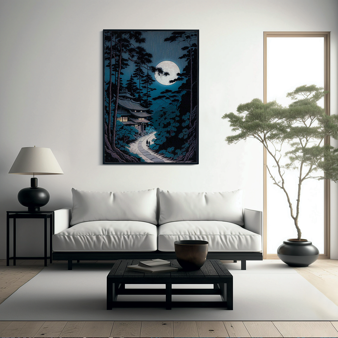 Japanese house in the night - Art Print