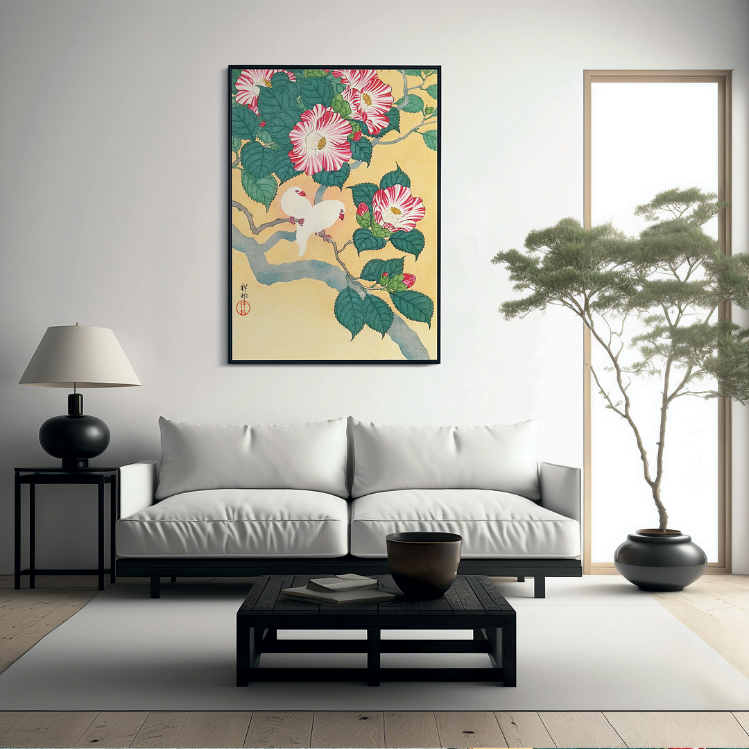 Camellia and Rice Birds By Ohara Koson - Art Print
