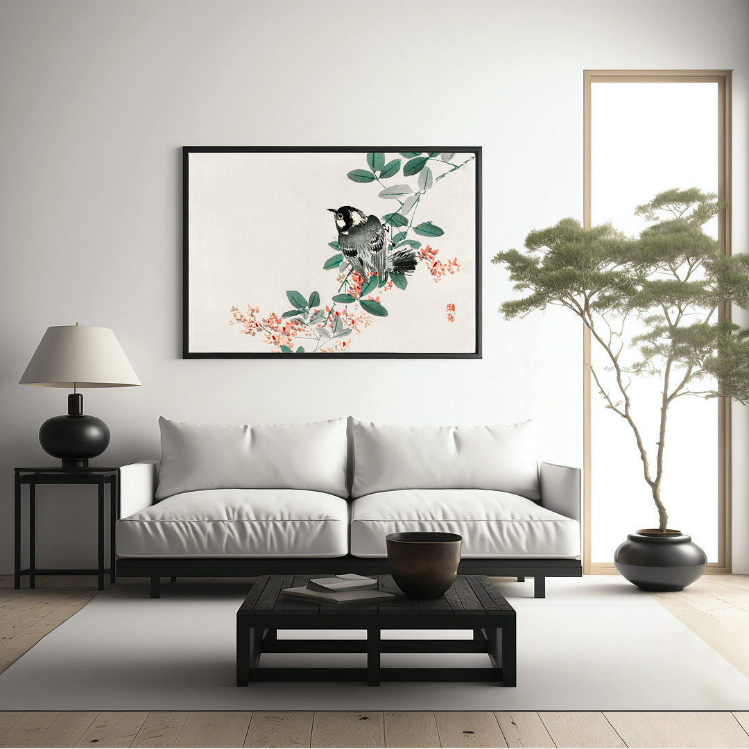 Black-capped chickadee by Kōno Bairei - Art Print