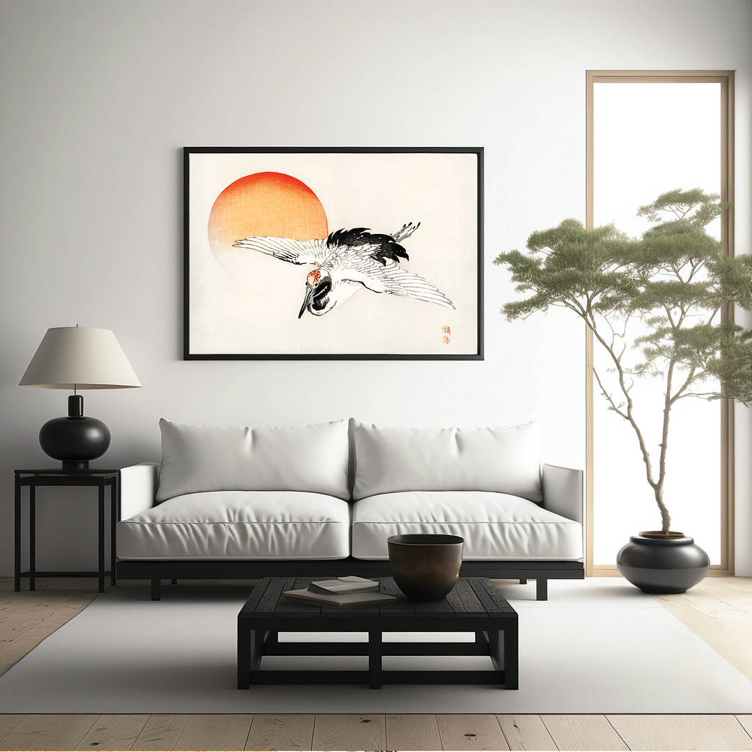 Flying crane by Kōno Bairei - Art Print