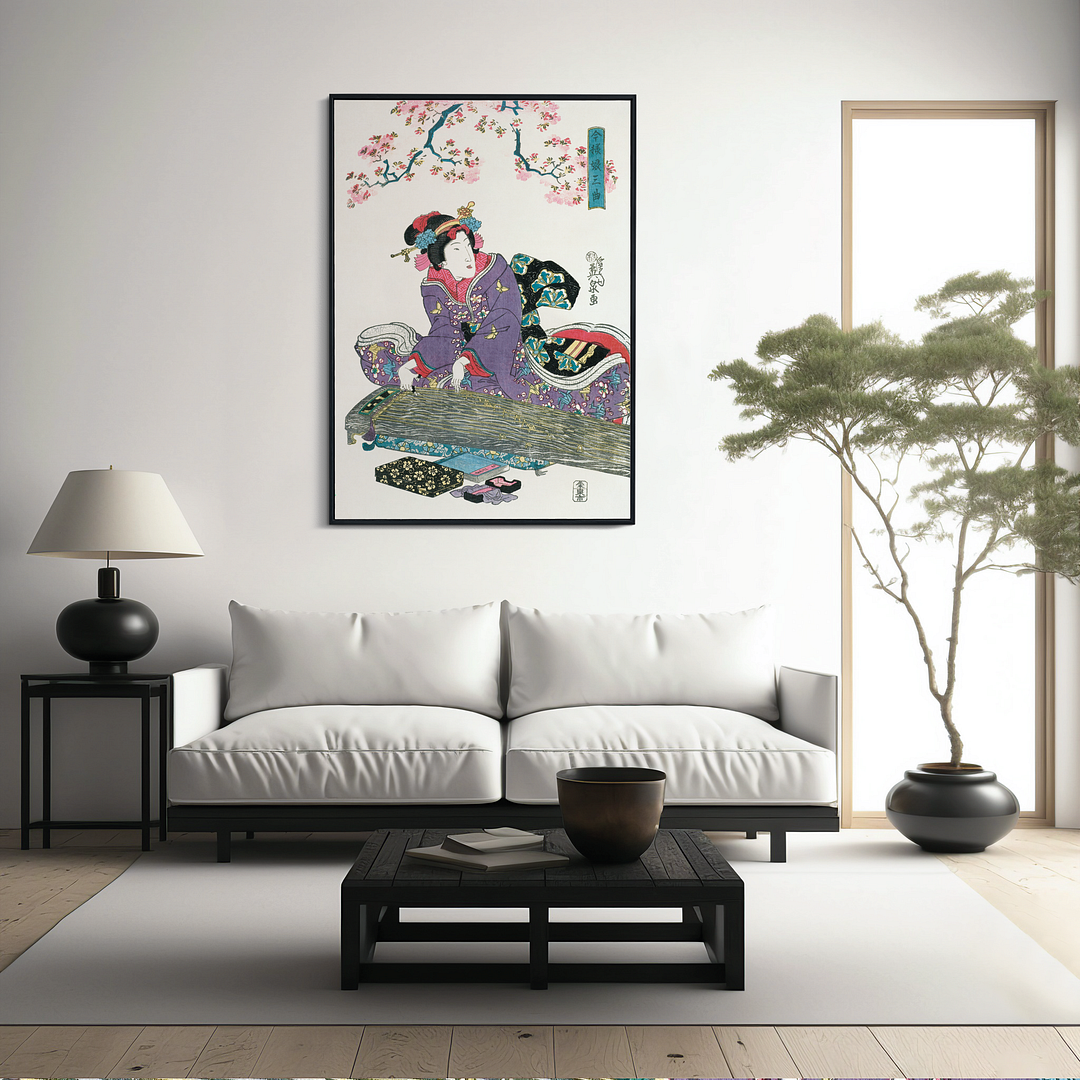 Japanese woman and cherry blossom by Keisai Eisen - Art Print