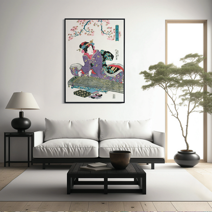 Japanese woman and cherry blossom by Keisai Eisen - Art Print
