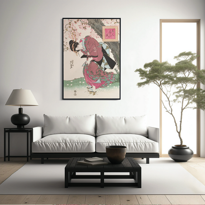 Japanese woman and cherry blossom II by Keisai Eisen - Art Print