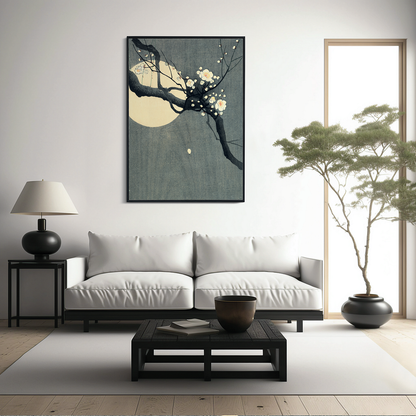 Plum Blossom and Full Moon by Ohara Koson - Art Print