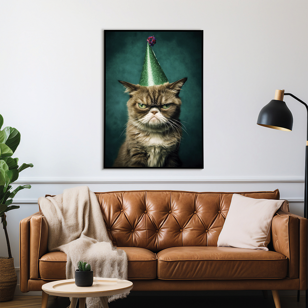 Grumpy party cat - Art Print