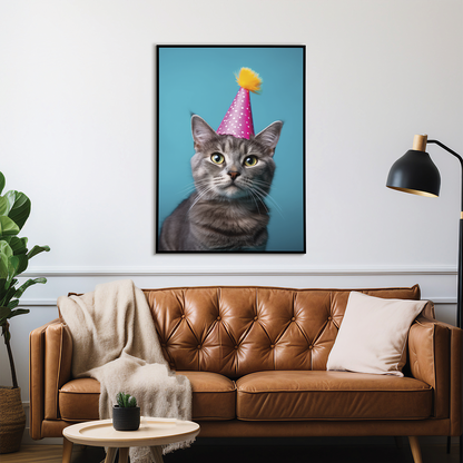 Cat with a pink party hat - Art Print