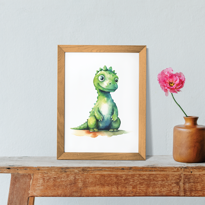 Little green dino - Art Print
