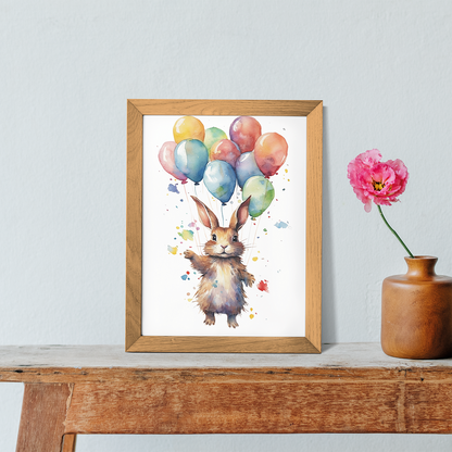 Bunny floating away with balloons - Art Print