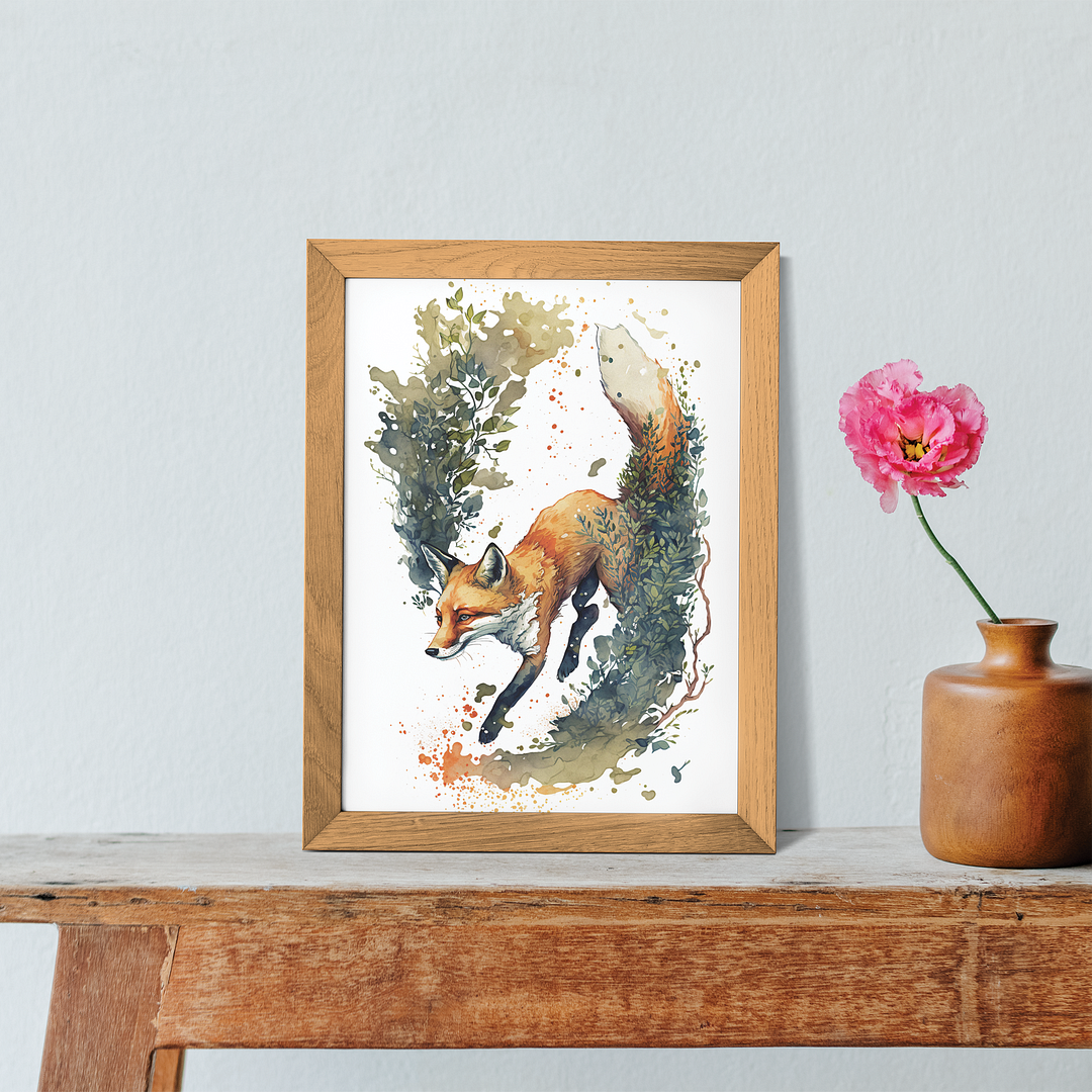 Fox running elephant - Art Print