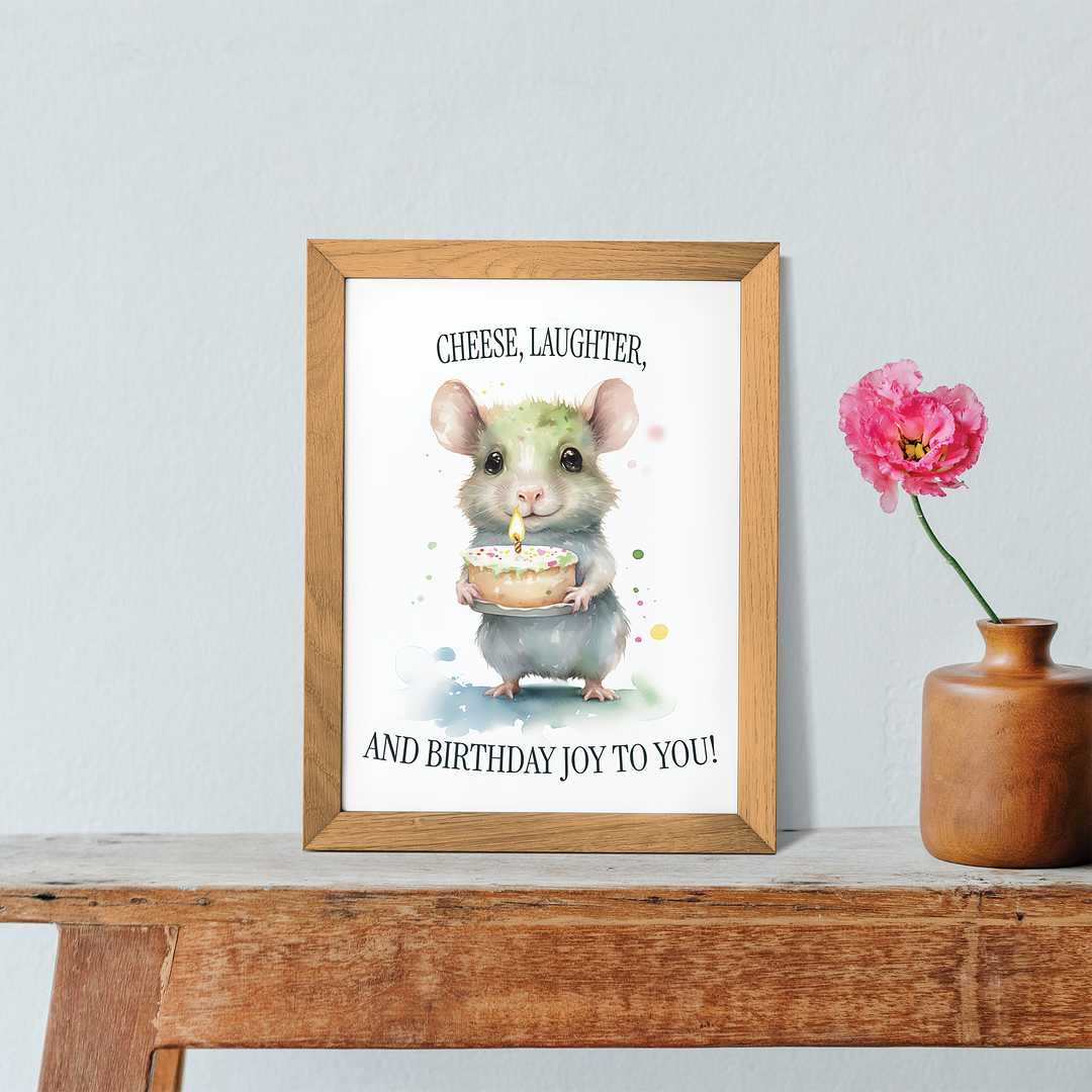 Little mouse with a birthday cake - Art Print