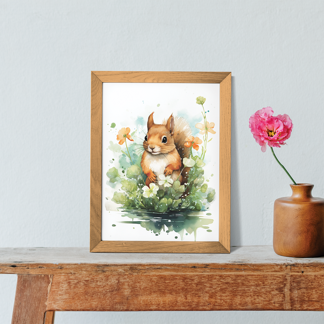 Squirrel surrounded by plants - Art Print