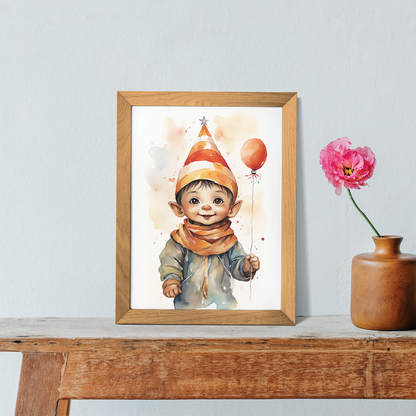 Little elf wearing a party hat - Art Print