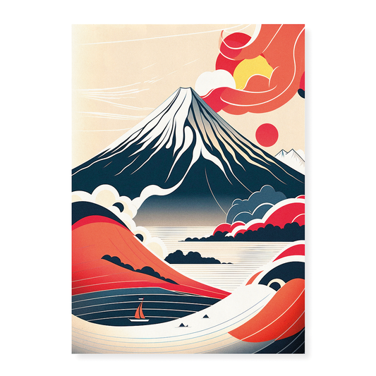 Mount fuji and red sun - Art Print