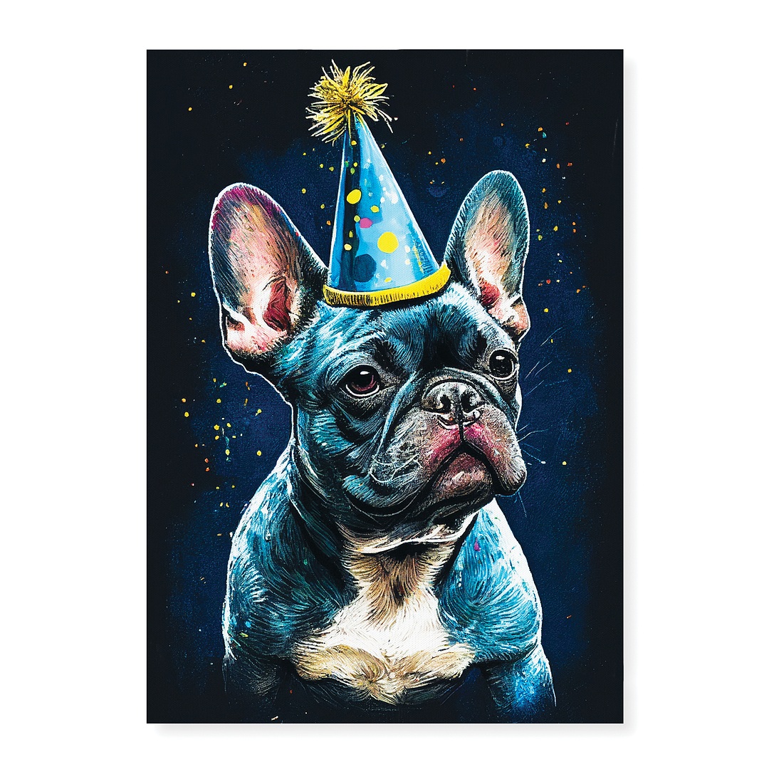 French bulldog with party hat in Van Gogh style - Art Print