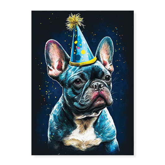 French bulldog with party hat in Van Gogh style - Art Print