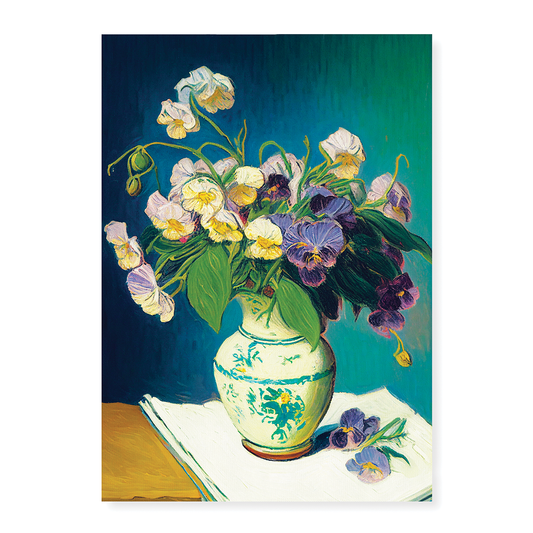 Pansies in a vase in Van Gogh style - Art Print