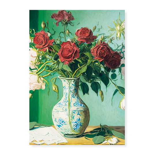 Roses in a vase in Van Gogh style - Art Print