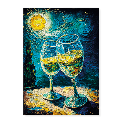 Champagne glasses toasting in Van Gogh style - Art Print