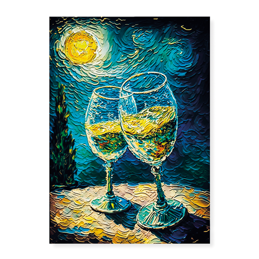 Champagne glasses toasting in Van Gogh style - Art Print