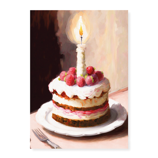 Stawberry Birthday cake painting in Claude Monet style - Art Print
