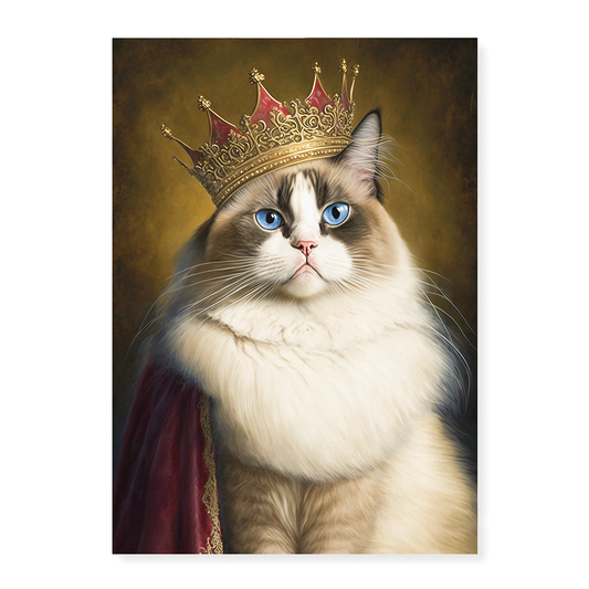 Renaissance painting of a Ragdoll Cat Breed with a queen crown on - Art Print