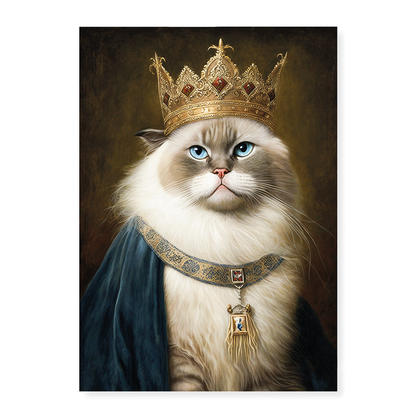 Renaissance painting of a Ragdoll Cat Breed with a Kings crown on - Art Print