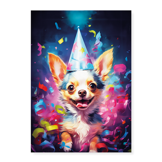 Chihuahua with a party hat colourful painting - Art Print
