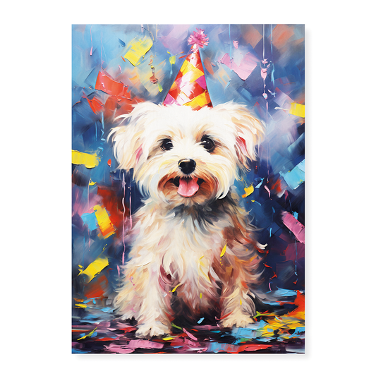 Maltese with wa party hat colourful painting II - Art Print