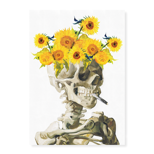 Head of a skeleton with sunflower crown - Art Print