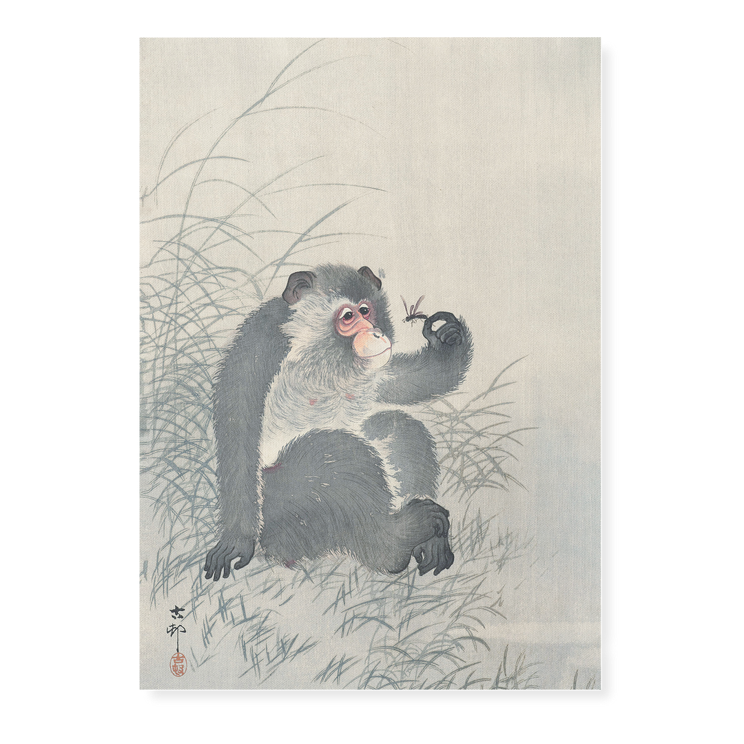 Monkey with insect By Ohara Koson - Art Print
