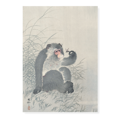 Monkey with insect By Ohara Koson - Art Print