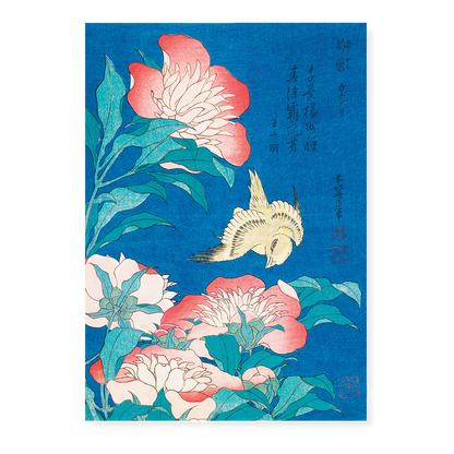 Katsushika Hokusai's peonies and canary - Art Print